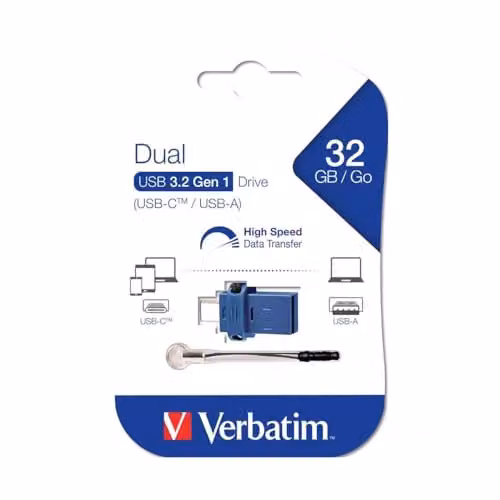 Verbatim Store n Go Dual USB 3.2 Gen 1 and USB-C 2-in-1 Flash Drive, 32GB, Blue/Black – 2