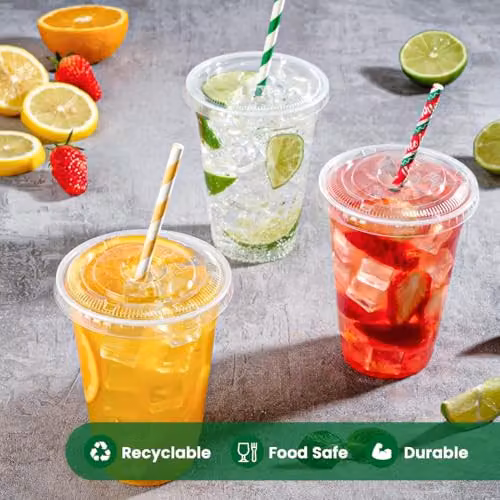 ECONX 200 Reusable Transparent Plastic Smoothie Tumbler Cups with Flat Lids, 473 ml – 2