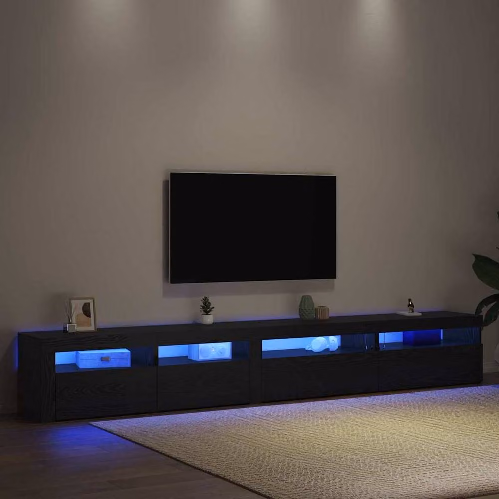 Berkfield Home Modern 3 Piece TV Cabinet Set with Integrated LED Lights in Black Oak Matt MDF – 4
