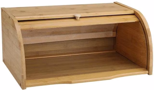KORVIXA Bamboo Bread Bin with Roll Top Lid in Brown – 1