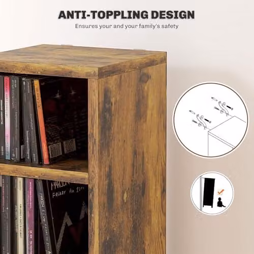 HOMCOM Corner CD Storage Unit with 12 Media Compartments, Rustic Brown, Height: 175 cm – 5