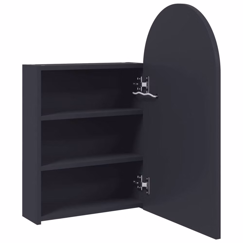 Berkfield Home Grey Arched Bathroom Mirror Cabinet with LED Light and Internal Shelves, W: 42 cm, D: 13 cm, H: 70 cm – 3