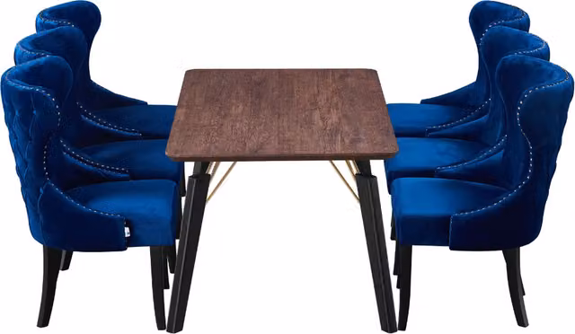 Mayfair Cosmo LUX Modern Rectangular Dining Set with Table and 6 Chairs in Blue, Black and Gold