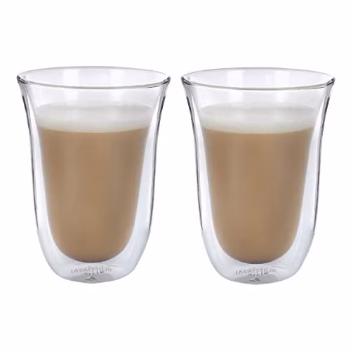 La Cafetiere Set of 2 Double Walled Glass Latte Mugs, 300ml, Transparent
