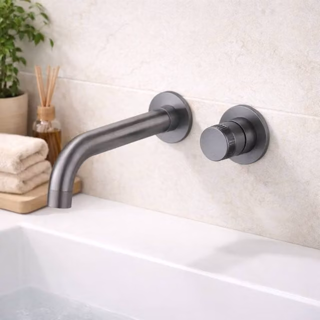 Bathroom Kingdom Venice Single Lever Wall Mounted Basin Mixer Tap in Gunmetal Grey