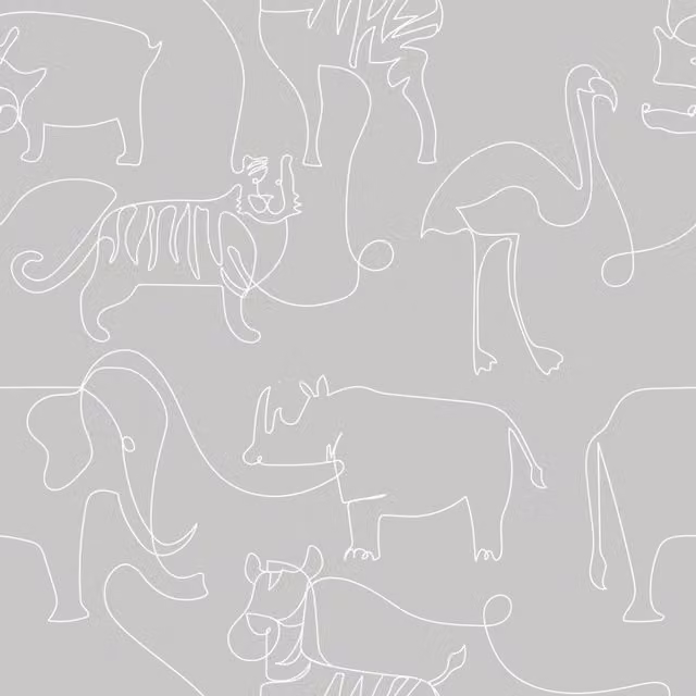 I Love Wallpaper Lines At The Zoo Animal Print Wallpaper in Pale Grey