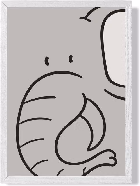 ARTZE Elephant Cartoon Style Framed Print, Grey and White Illustration, Size: A2
