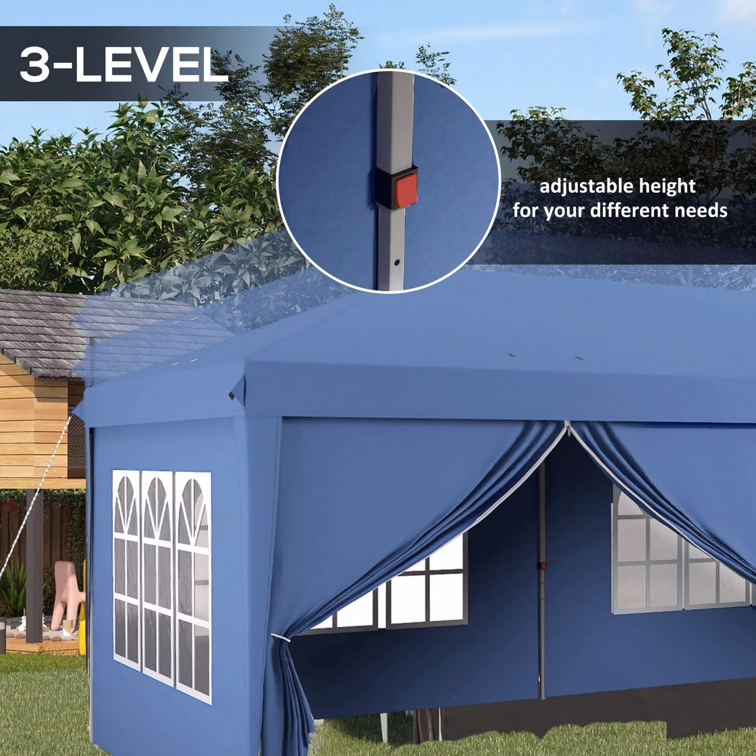 Outsunny Blue Pop-Up Gazebo with Curtain Walls, Windows and Steel Frame, W: 600 cm, D: 300 cm, H: 270 cm – 7