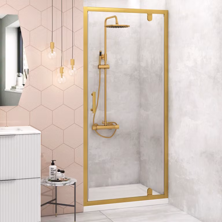 Royal Bathrooms Venice 6mm Brushed Brass Pivot Shower Door with Glass