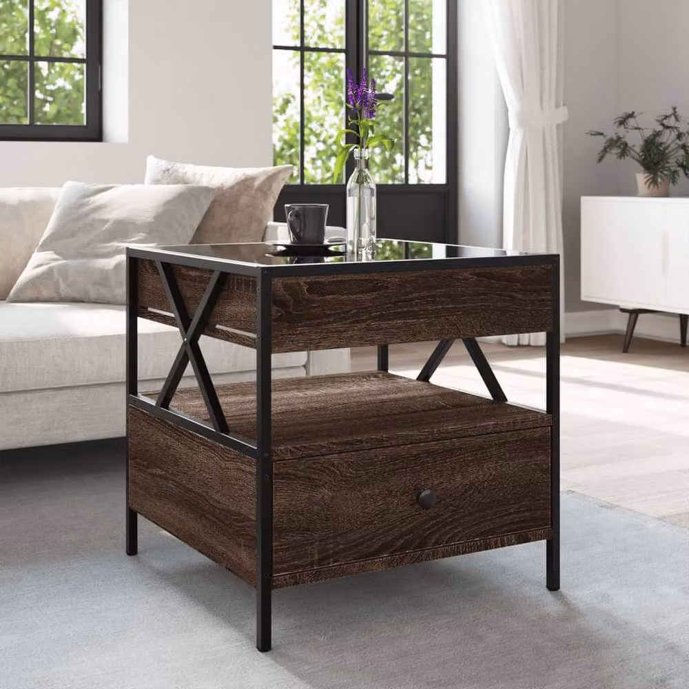 Berkfield Home Infinity LED Coffee Table in Brown Oak, W/D/H: 50 x 50 x 51 cm – 2