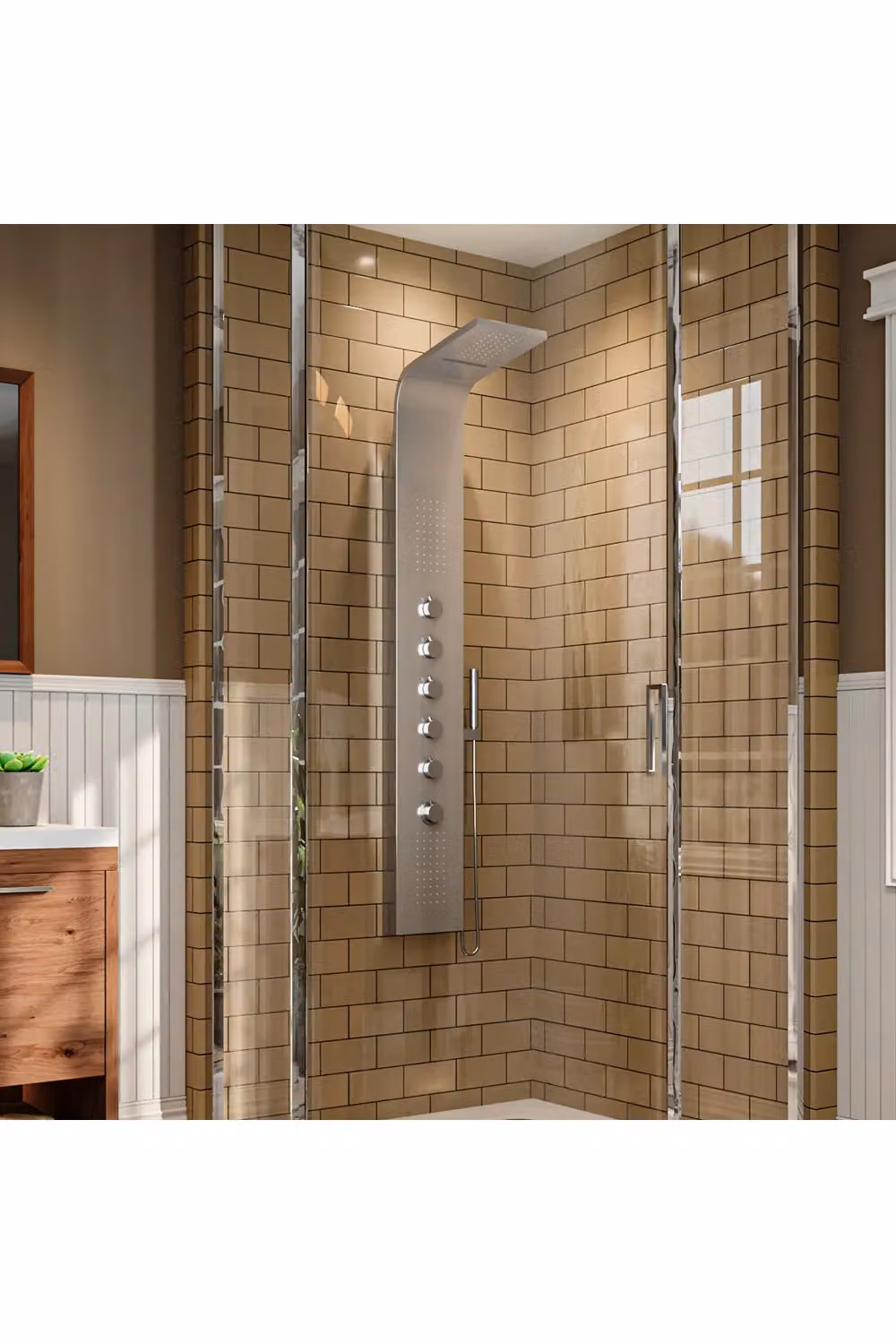 Living and Home Stainless Steel Exposed Shower Tower Panel in Silver with Overhead Rain and Hand Shower – 2
