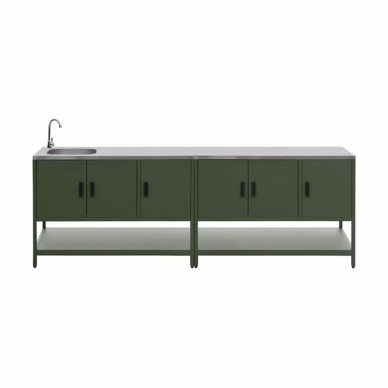 sweeek Modern 2-Module Stainless Steel Outdoor Kitchen in Green, W/D/H: 142 x 51 x 80 cm