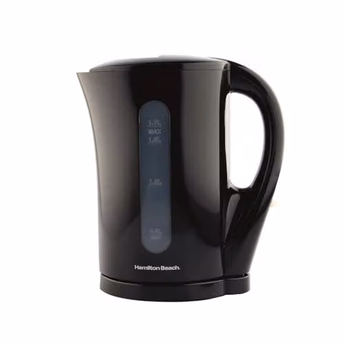 Hamilton Beach Essential Plastic Kettle with Auto Shut Off, Black, 1.7L – 1