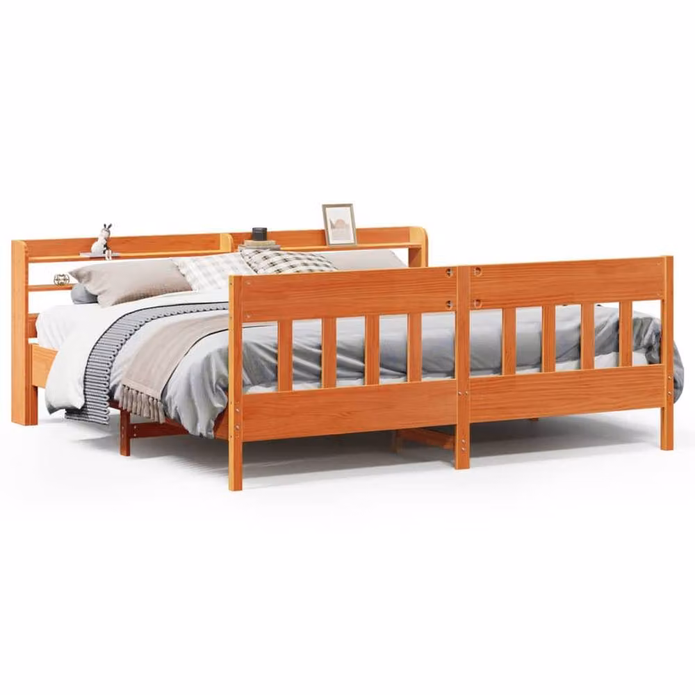 Berkfield Home Solid Pine Decorative Bed Frame in Wax Brown, W/D/H: 200 x 200 x 82 cm – 3