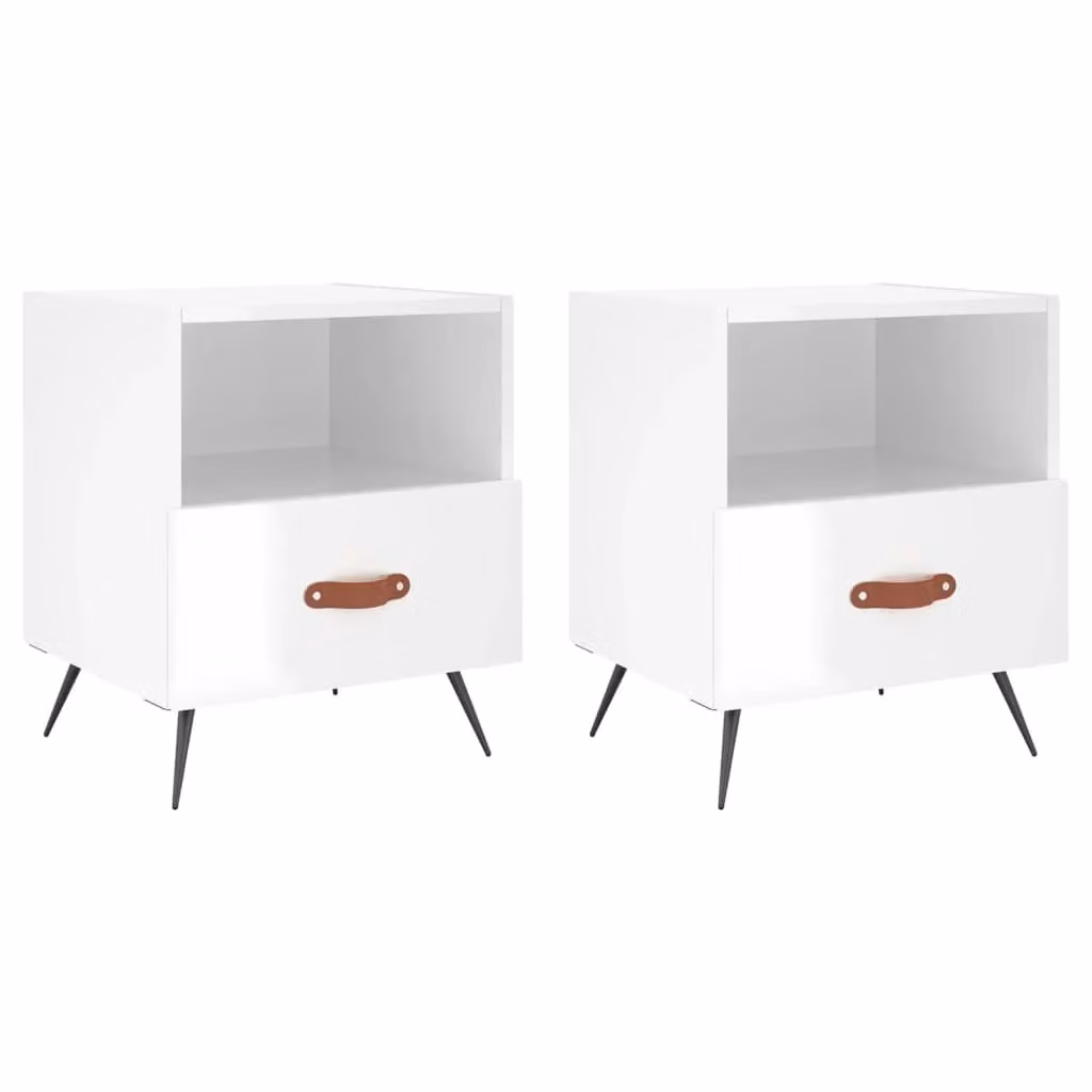 Berkfield Home Set of 2 High Gloss White Bedside Cabinets, W/D/H: 40 x 35 x 47.5 cm