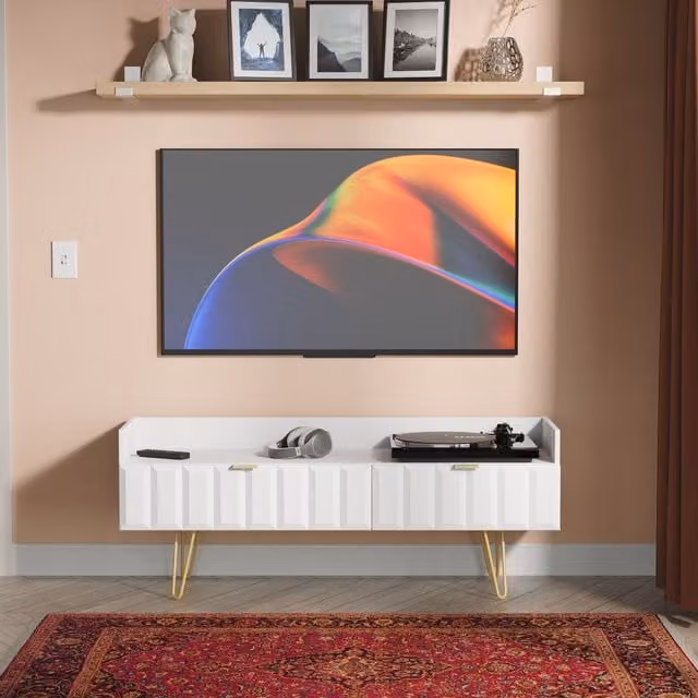 2 U Metro Modern Geometric 2 Drawer Coffee TV Unit in White and Gold