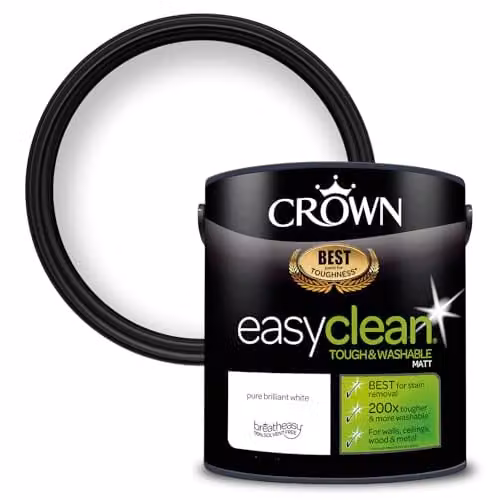 Crown EASYCLEAN Matt Emulsion Wall Paint, White, 2.5L