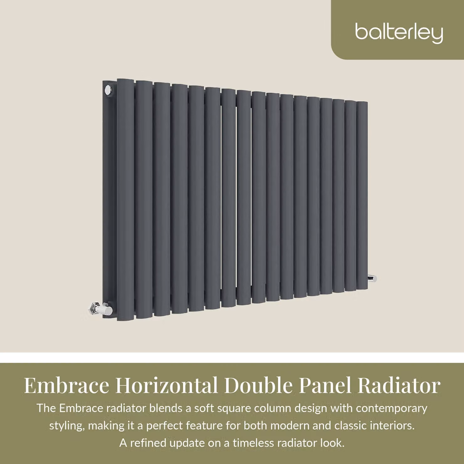 Balterley Embrace Horizontal Double Panel Radiator, Anthracite Grey, W: 99.2 cm, H: 60 cm – 2