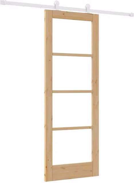 Berkfield Home Orkdal Minimalist Sliding Door with Hardware Set in Beige, Solid Wood and Glass, H: 198.5 cm, W: 73.5 cm