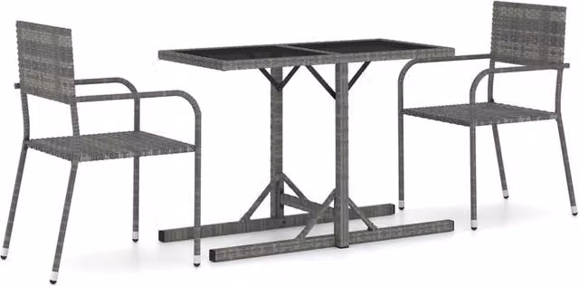 Berkfield Home 3 Piece Modern Grey Rattan and Metal Garden Dining Set with Glass Top