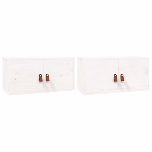 vidaXL Set of 2 White Rustic Solid Wood Pine Wall Cabinets with Hinged Doors W/D/H: 60 x 30 x 30 cm – 1