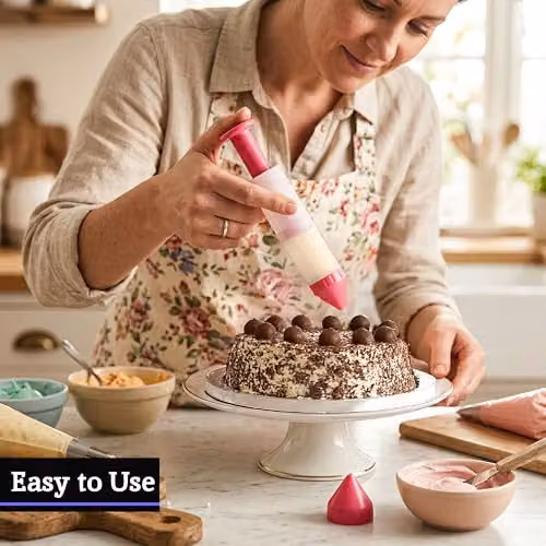 Orsina 3-Piece Cake Decorating Pen Set in Pink and White with Nozzles and Piping Bag – 4