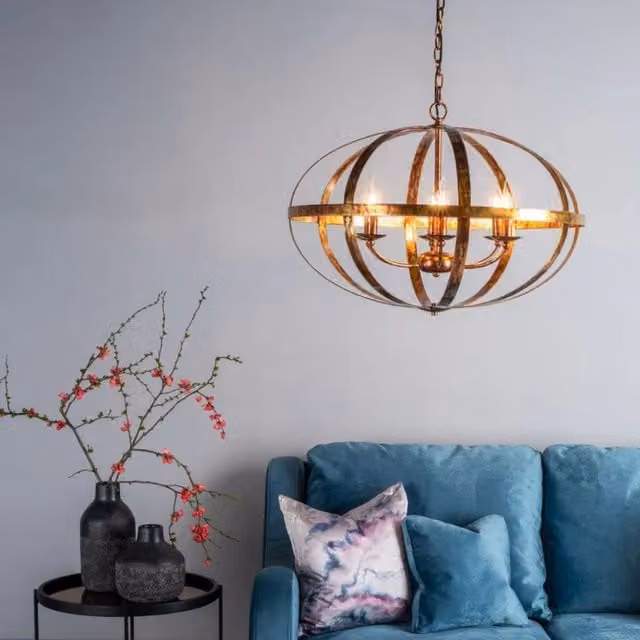 Pagazzi Inga 6-Light Copper Petrol Pendant Ceiling Light with Adjustable Height and Metal Sphere Design