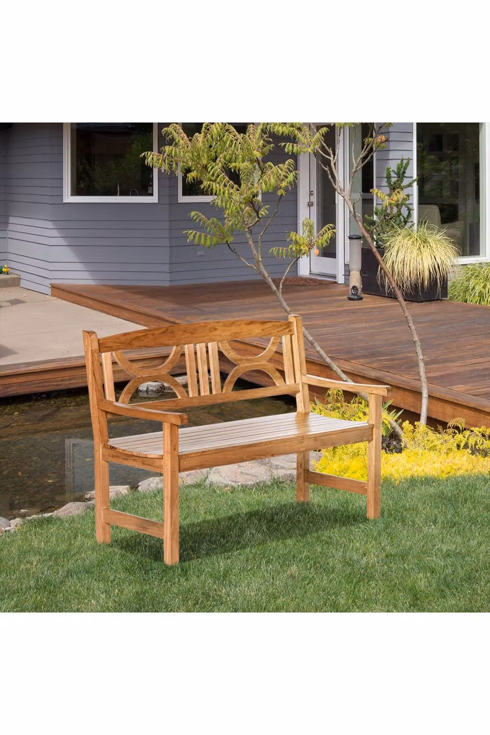 ERGOVEXA 2-Seater Lacquered Treated Hardwood Garden Bench in Brown, W/D/H: 123 x 61 x 89.5 cm – 2