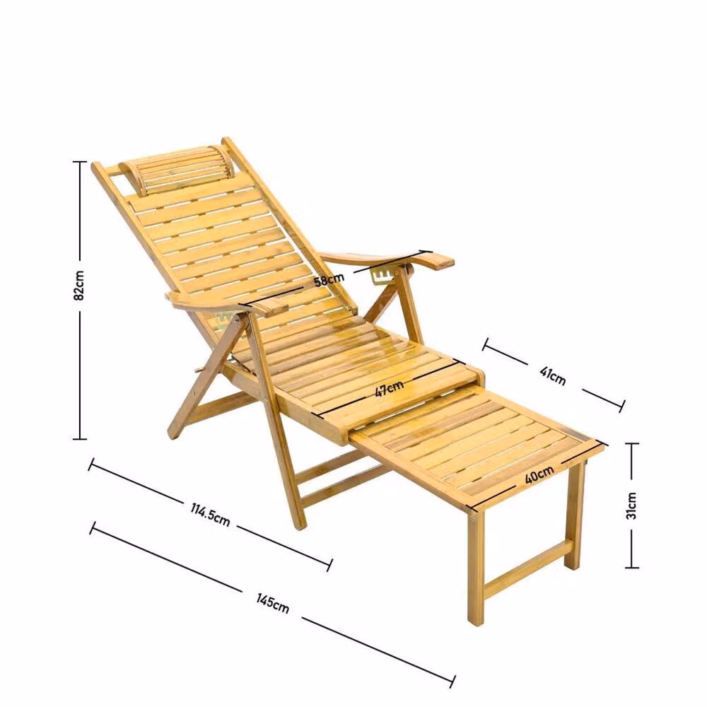 SPETLEK Natural Wooden Folding Sun Lounger Deck Chair with Armrests – 2