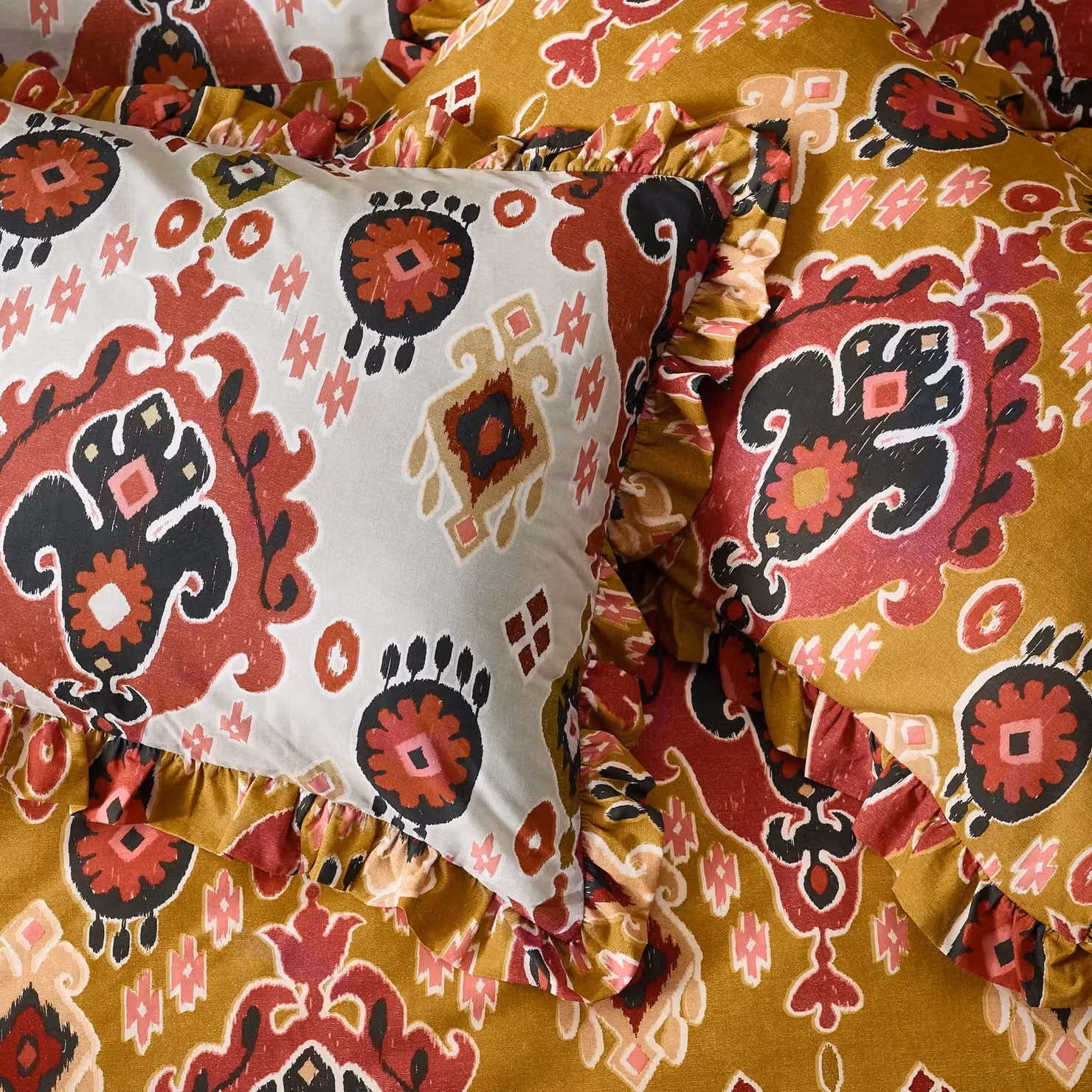 Paoletti Dawson Amber Reversible Graphic Ikat Cotton Duvet Set, W: 200 cm, H: 220 cm – 2