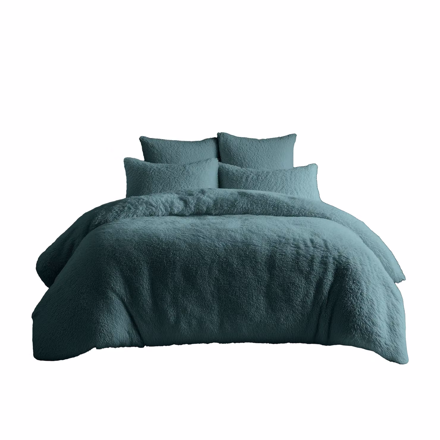 Home Sweet Home UK Teddy Bear Fleece Double Bedding Set with Duvet Cover and Pillowcases in Petrol Blue – 2