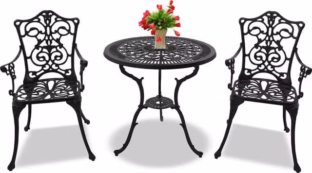 TABREEZ Black Matt Metal Bistro Set with Oriental Floral Design