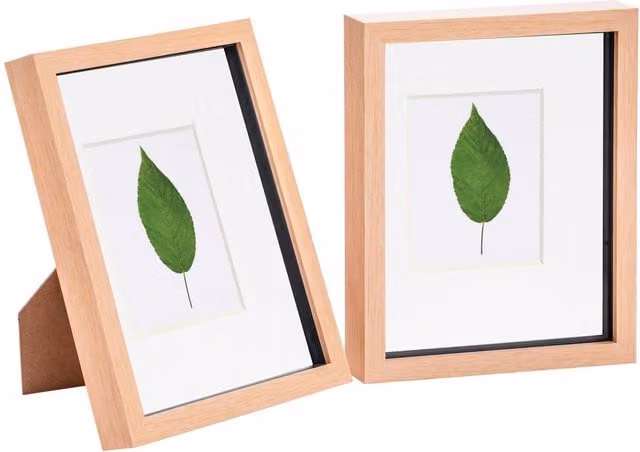 Nicola Spring Pack of 2 Rectangular 3D Box Photo Frames in Light Wood with 4 x 6 inch Mount, W/H: 25.4 x 25.4 cm