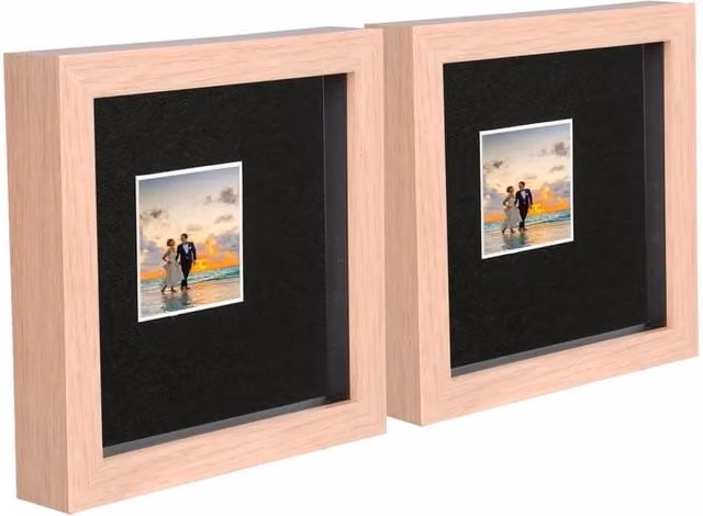 Havendro Set of 2 Light Wood 3D Box Photo Frames with Black Mounts in Light Brown