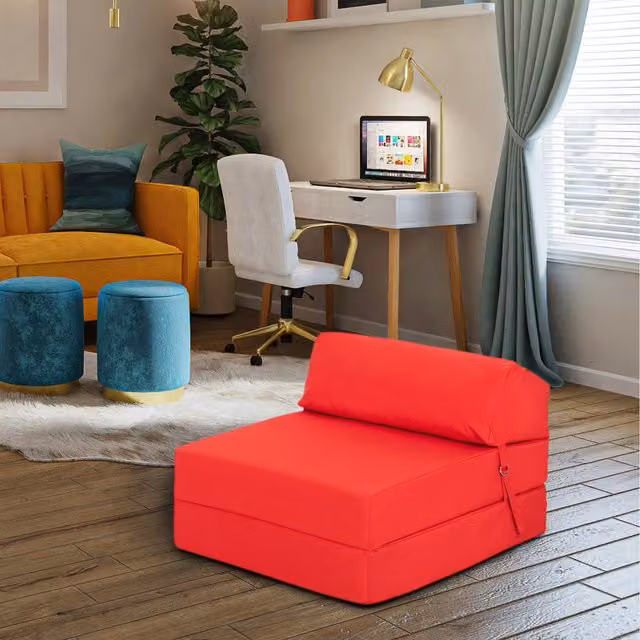 Ready Steady Bed Water Resistant Folding Single Z Futon Sofa Bed with Headrest in Red