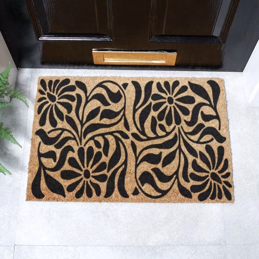 Artsy Mats Flower Swirls Pattern Doormat in Black, W: 60 cm, D: 40 cm – 2