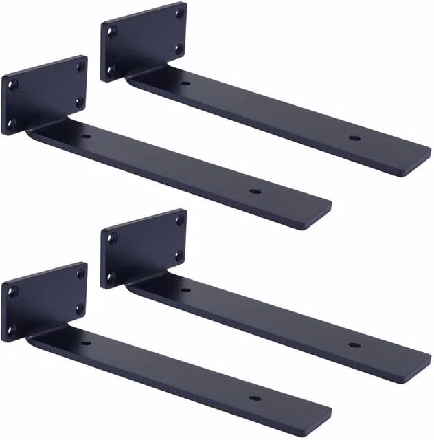 Kelvenix Matt Black Steel Floating Scaffold Shelf with 4 Brackets, W: 100 x 52 cm – 1