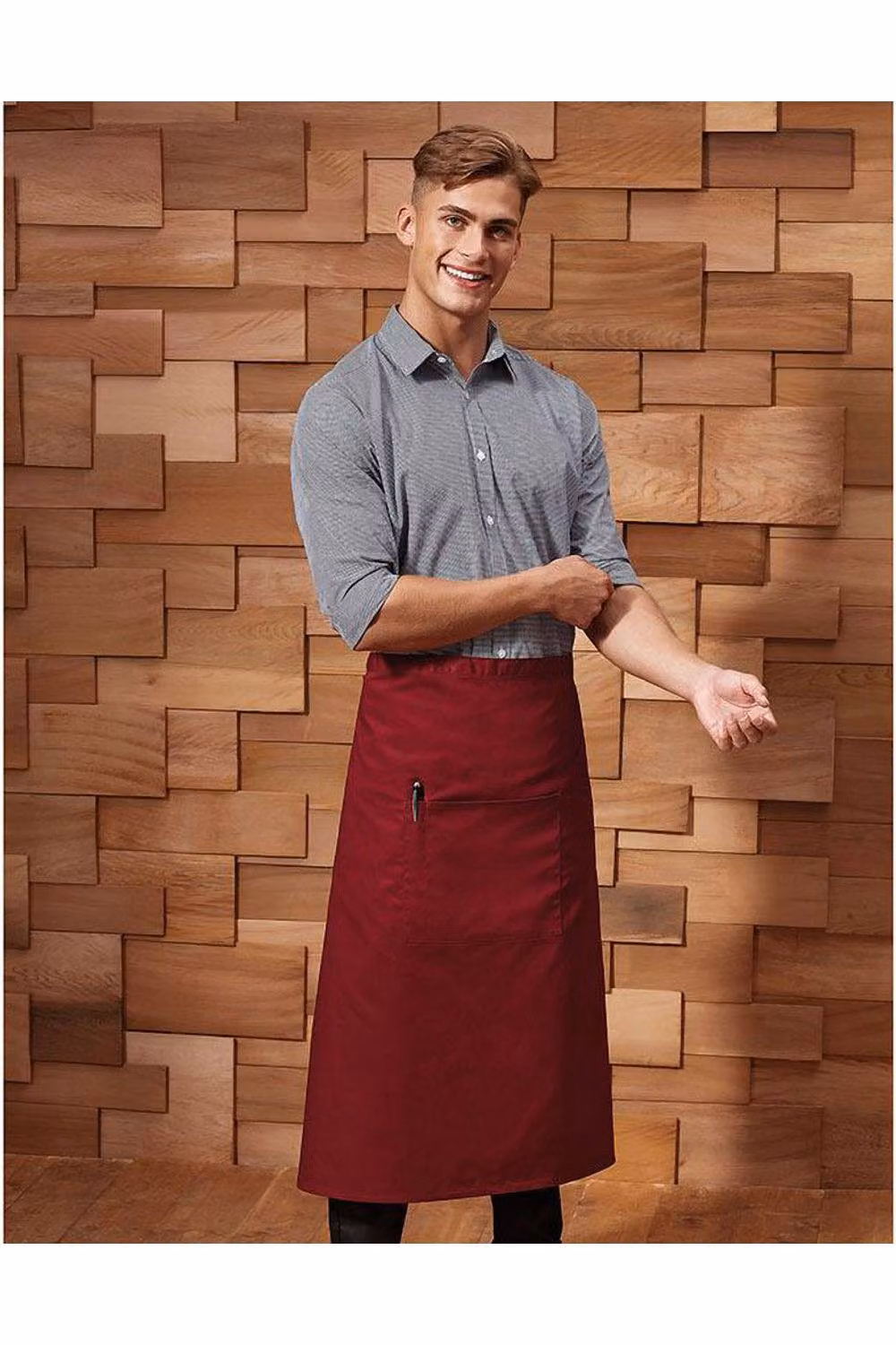 Premier Colours Poly-Cotton Long Continental Style Bar Apron in Red – 2