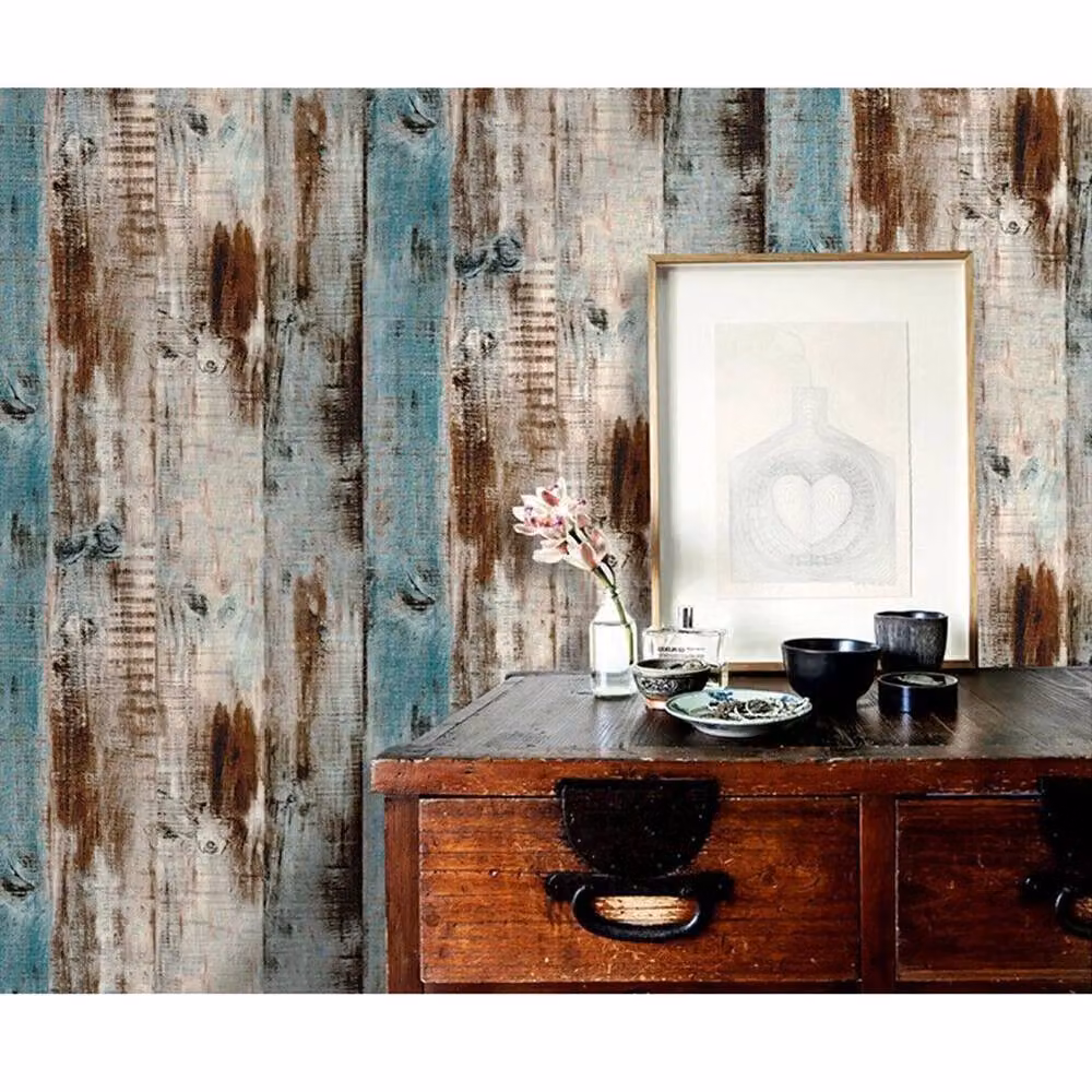 NESTLUNE Rustic Wood Grain Panel Effect PVC Wallpaper in White and Multicolour, W: 100 cm, H: 15 cm – 3