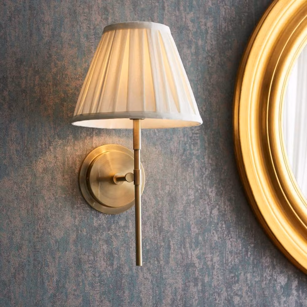 Netlighting Rennes & Carla Wall Lamp with Antique Brass Plate and Beige Fabric Shade – 2
