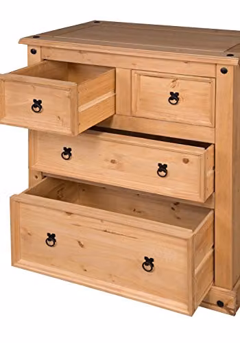 Mercers Furniture Corona Compact 2+2 Chest of Drawers in Brown Solid Pine Wood, H 90 cm x W 82 cm x D 40 cm – 3