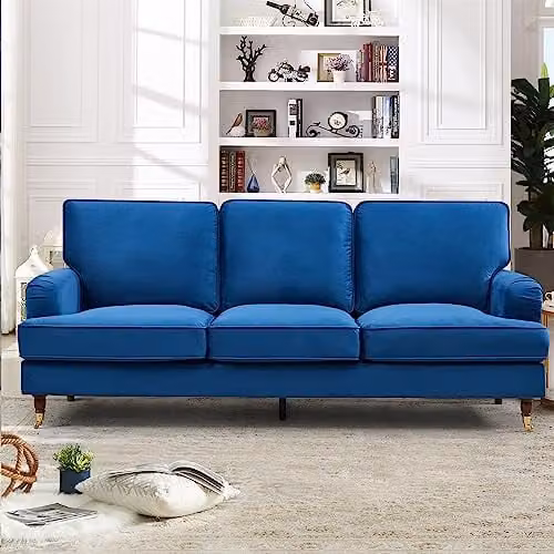 Artemis Home Woodbury 3 Seat Blue Velvet Fabric Sofa, W: 218 cm, H: 93 cm, D: 91 cm
