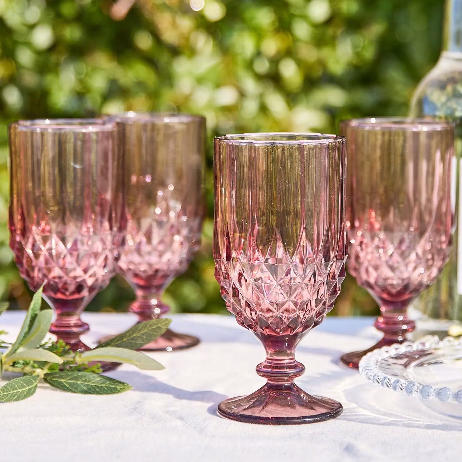 Dibor Set of 2 Pink Diamond Pattern Wine Glasses, 320ml per glass – 3