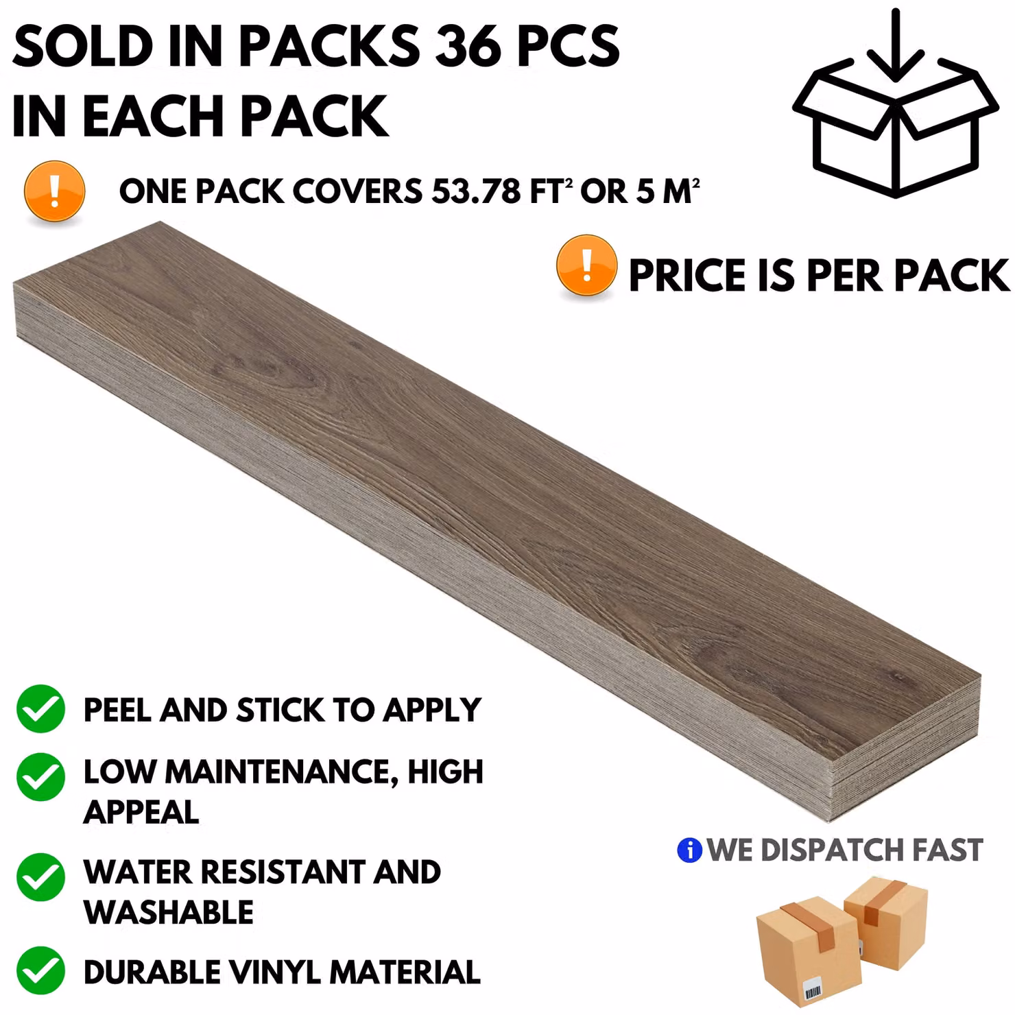 Novecrafto Self Adhesive Wood Look Vinyl Floor Planks, Brown, Pack of 36, W: 91.4 cm, D: 15.2 cm – 3