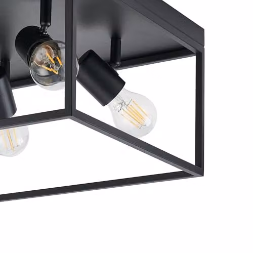 Eglo Silentina 4-Light Industrial Flush Ceiling Light in Black Metal and Transparent Glass – 4