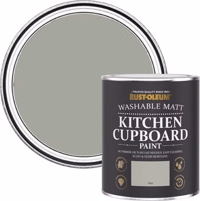 Rust-Oleum Chalky Kitchen Cupboard Paint in Aloe Green with a Dead Matt Finish