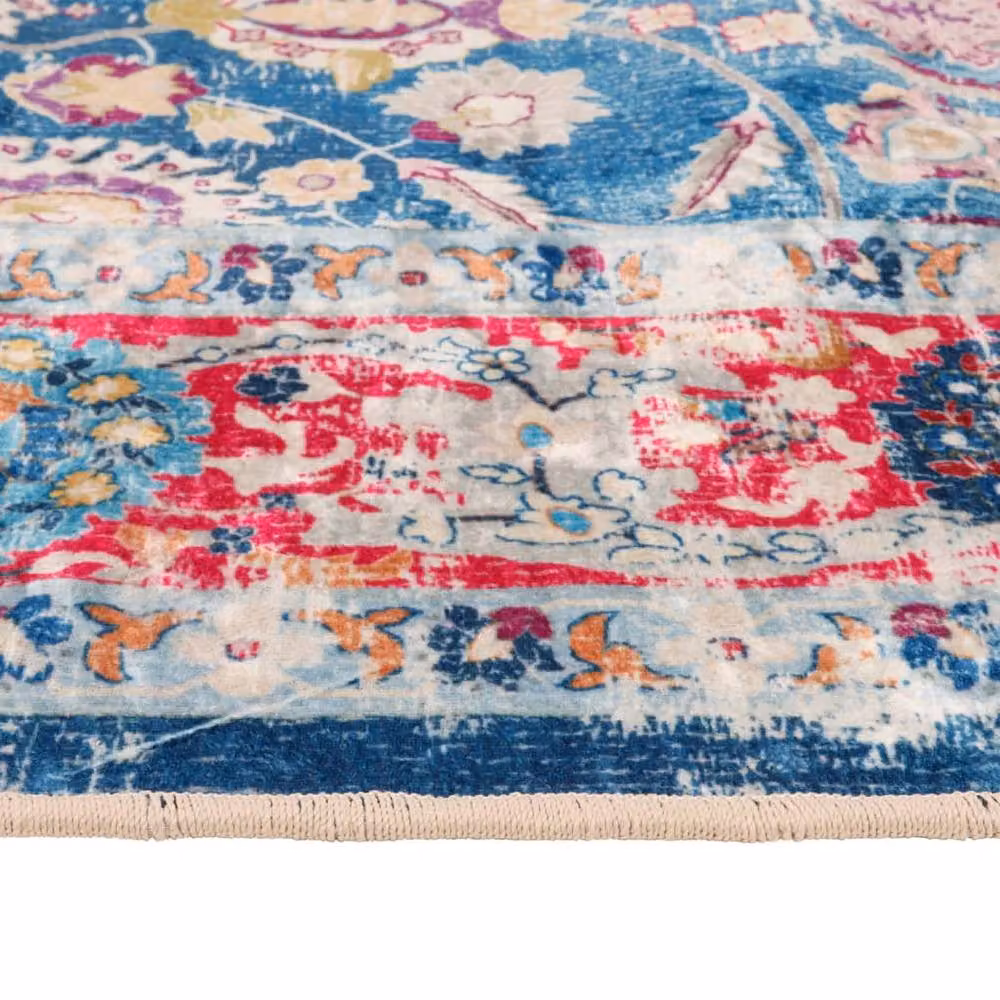 Berkfield Home Washable Multicolour Oriental Vintage Round Rug with Anti Slip and Sound Absorbing Properties, Diameter: 120 cm