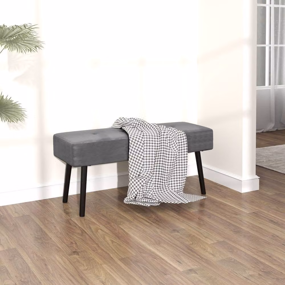 STILVORA Grey Corduroy Bedroom Bench with Metal Legs, Width: 100 cm – 6