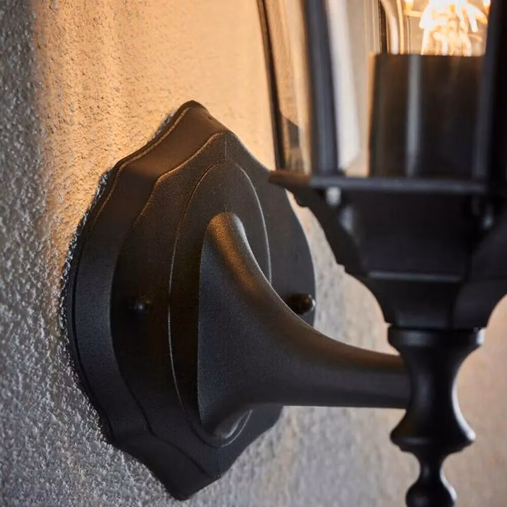 Loops IP44 Outdoor Wall Lantern in Matt Black and Transparent Glass with Uplight Design – 5