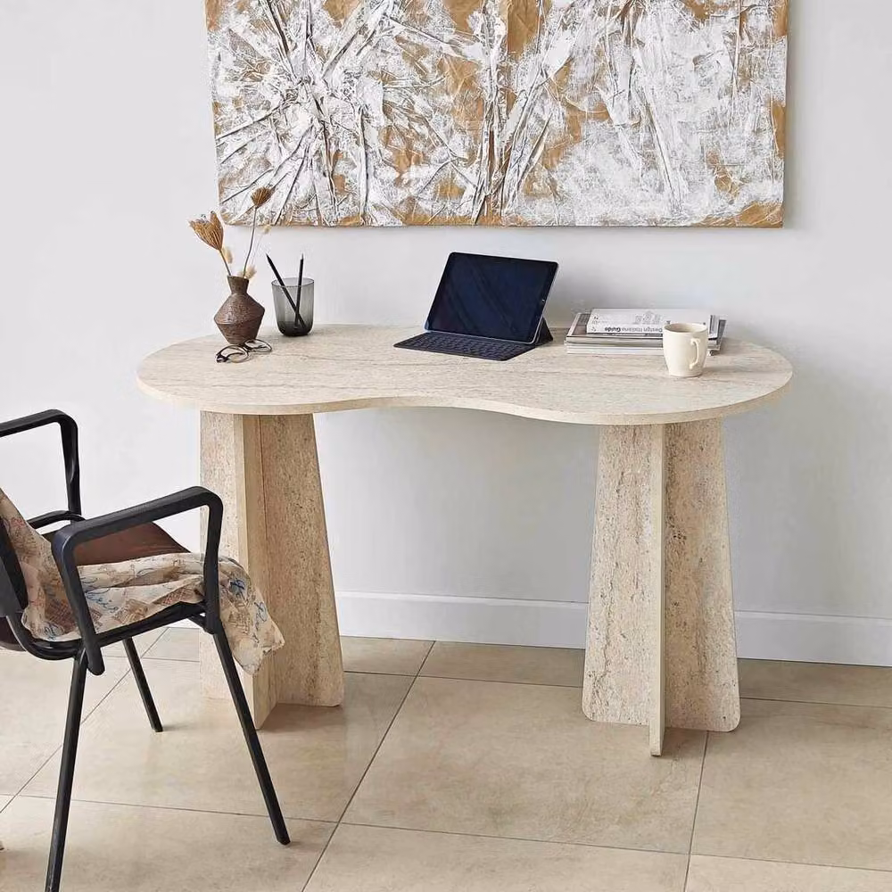 CALICOSY COMO Modern Writing Desk with Shaped Top in Beige, W: 120 cm, D: 40 cm, H: 75 cm – 2